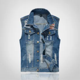 Stylish Motorcycle Ripped Denim Vest
