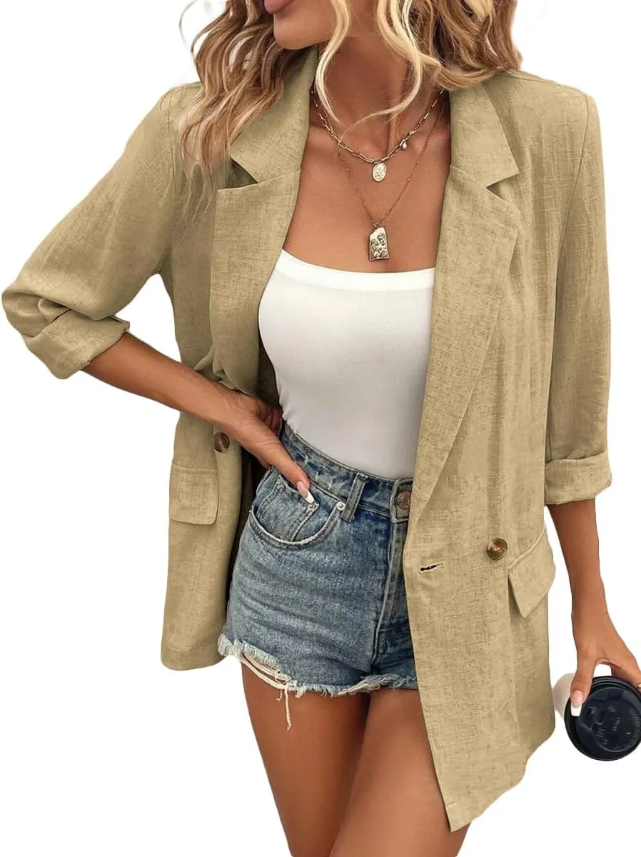 Summer Linen Blazers Jackets for Women Lightweight 2024 Spring Long Sleeves Business Casual Outfits Work Office Blazer Suit