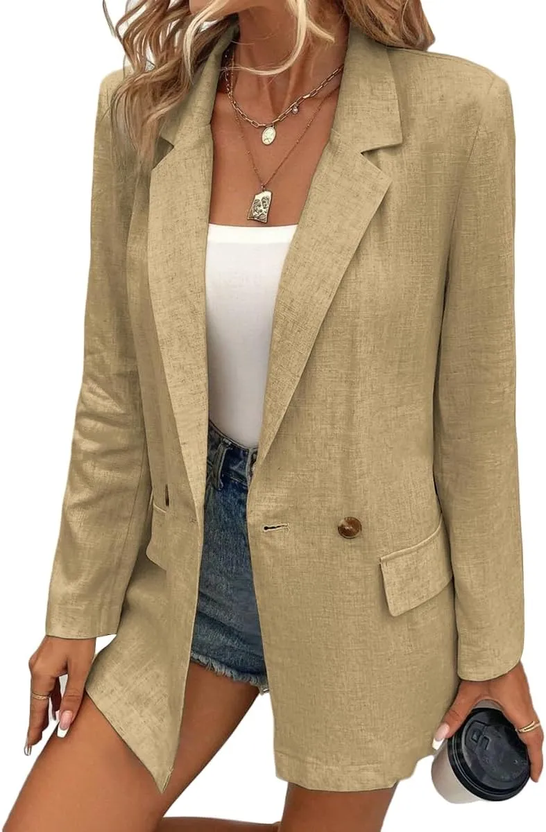 Summer Linen Blazers Jackets for Women Lightweight 2024 Spring Long Sleeves Business Casual Outfits Work Office Blazer Suit