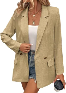 Summer Linen Blazers Jackets for Women Lightweight 2024 Spring Long Sleeves Business Casual Outfits Work Office Blazer Suit