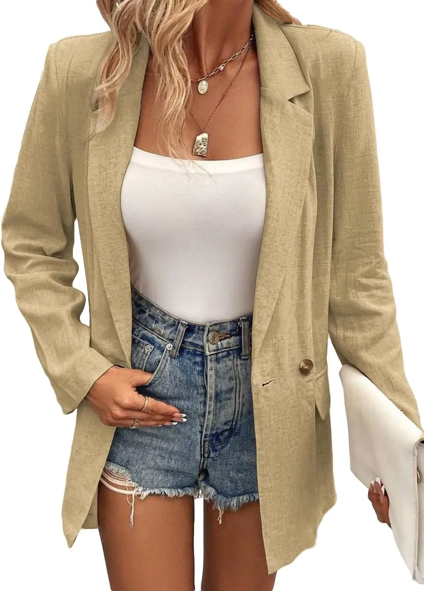 Summer Linen Blazers Jackets for Women Lightweight 2024 Spring Long Sleeves Business Casual Outfits Work Office Blazer Suit