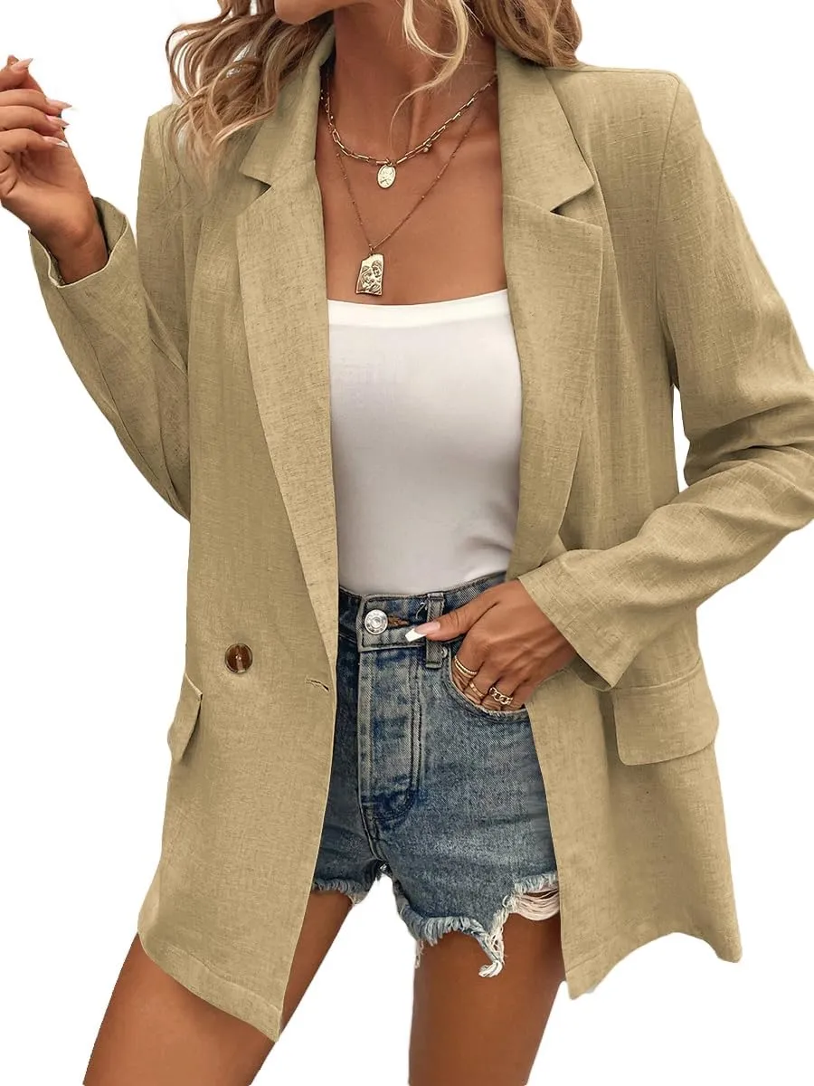 Summer Linen Blazers Jackets for Women Lightweight 2024 Spring Long Sleeves Business Casual Outfits Work Office Blazer Suit