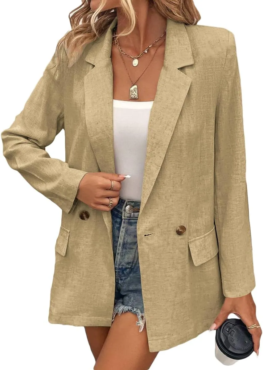 Summer Linen Blazers Jackets for Women Lightweight 2024 Spring Long Sleeves Business Casual Outfits Work Office Blazer Suit