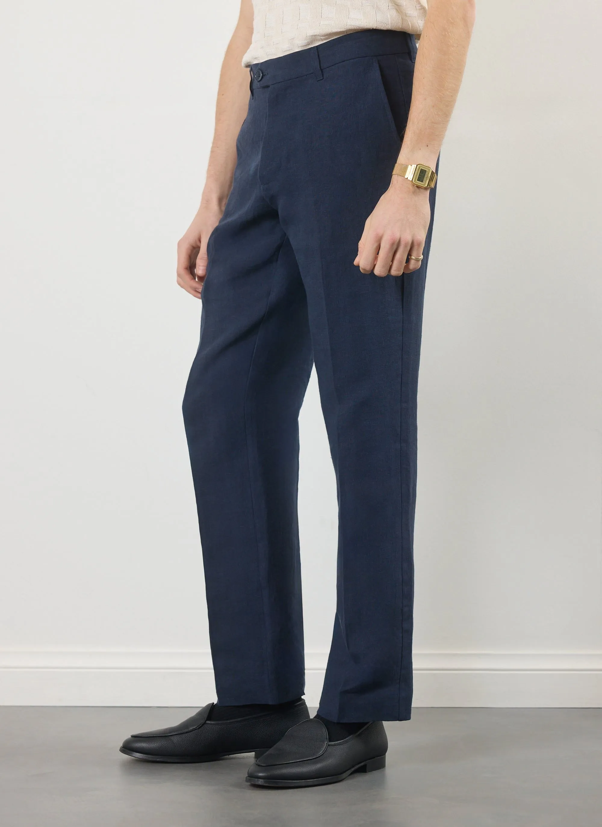 Tailored Linen Trousers | Navy