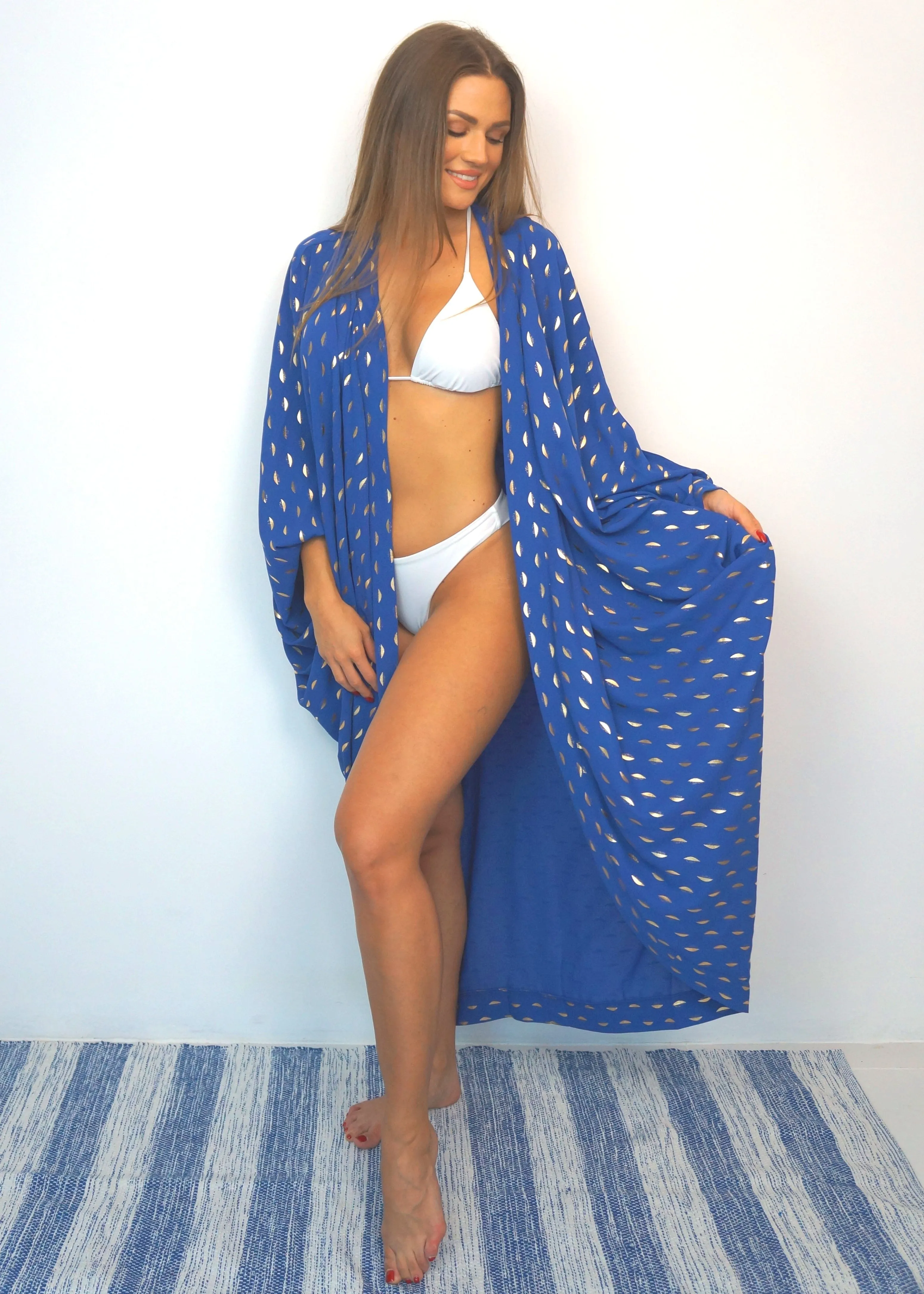 The Palm Kimono - Royal Blue Gold Moon