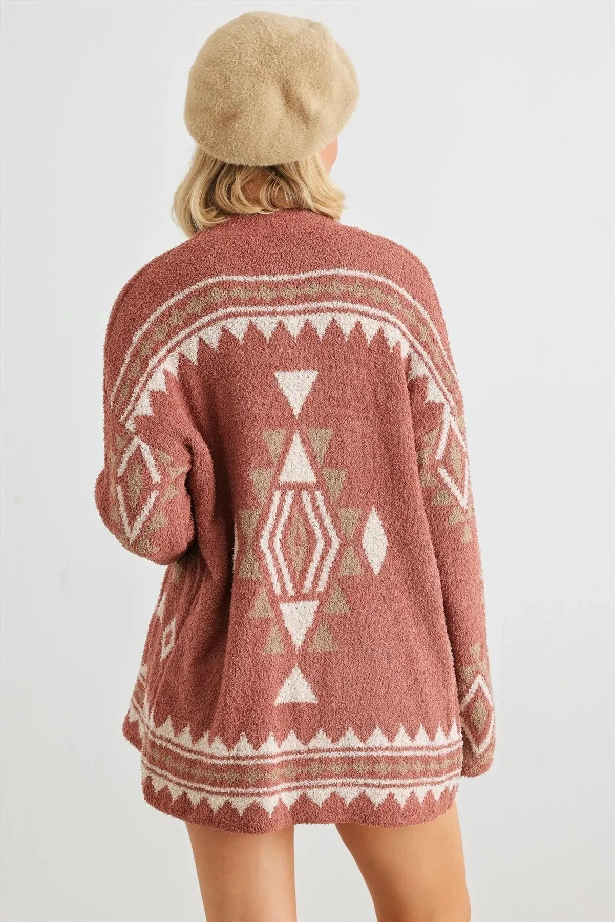 Tribal Print Knit Long Sleeve Open Front Cardigan /2-2