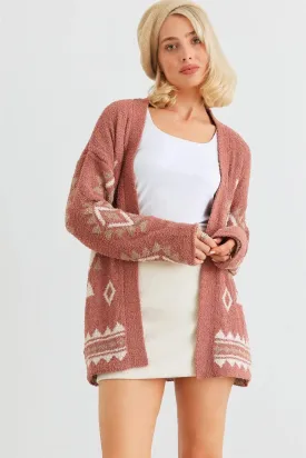 Tribal Print Knit Long Sleeve Open Front Cardigan /2-2