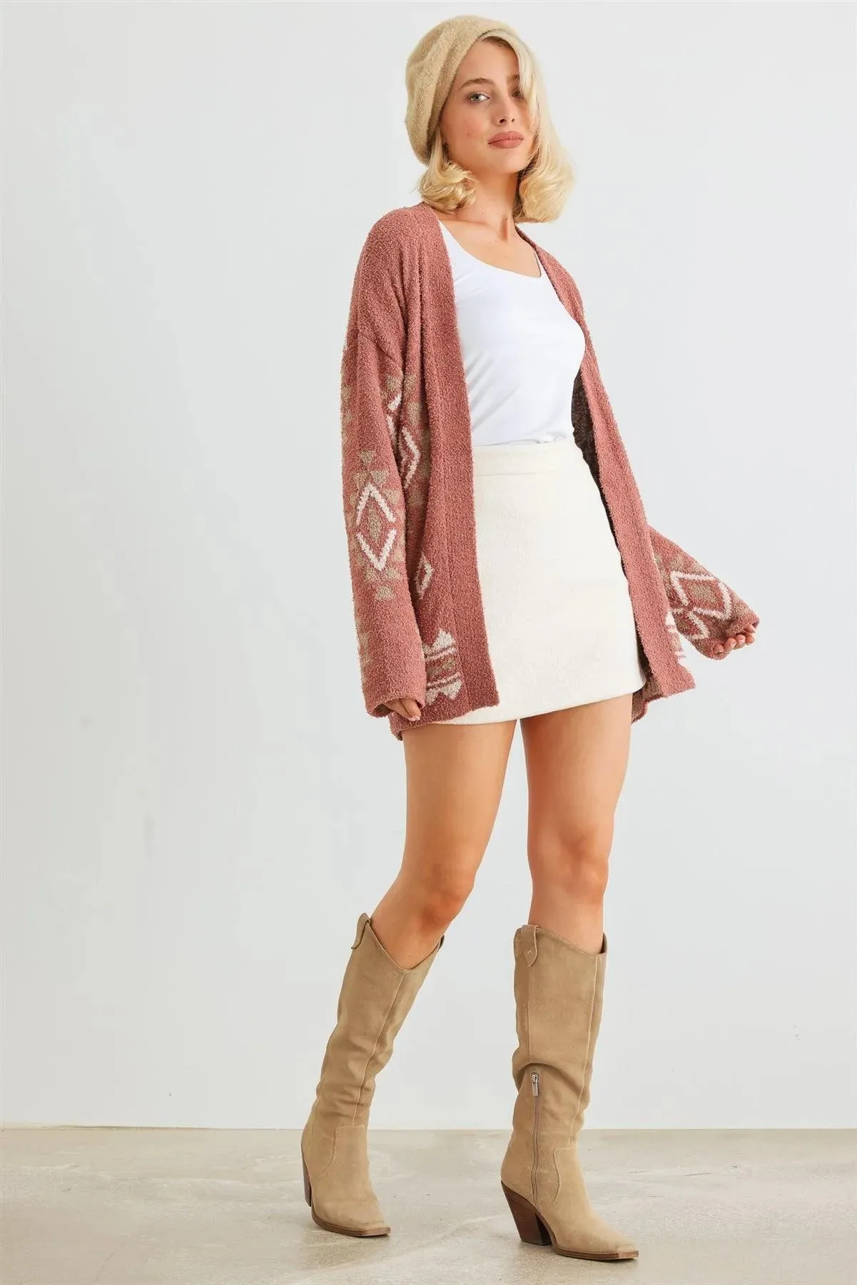 Tribal Print Knit Long Sleeve Open Front Cardigan /2-2