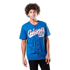Ultra Game NFL Official Adults Game Day Button Down Baseball Mesh Jersey Shirt - Unisex, New York Giants, Team Color|New York Giants