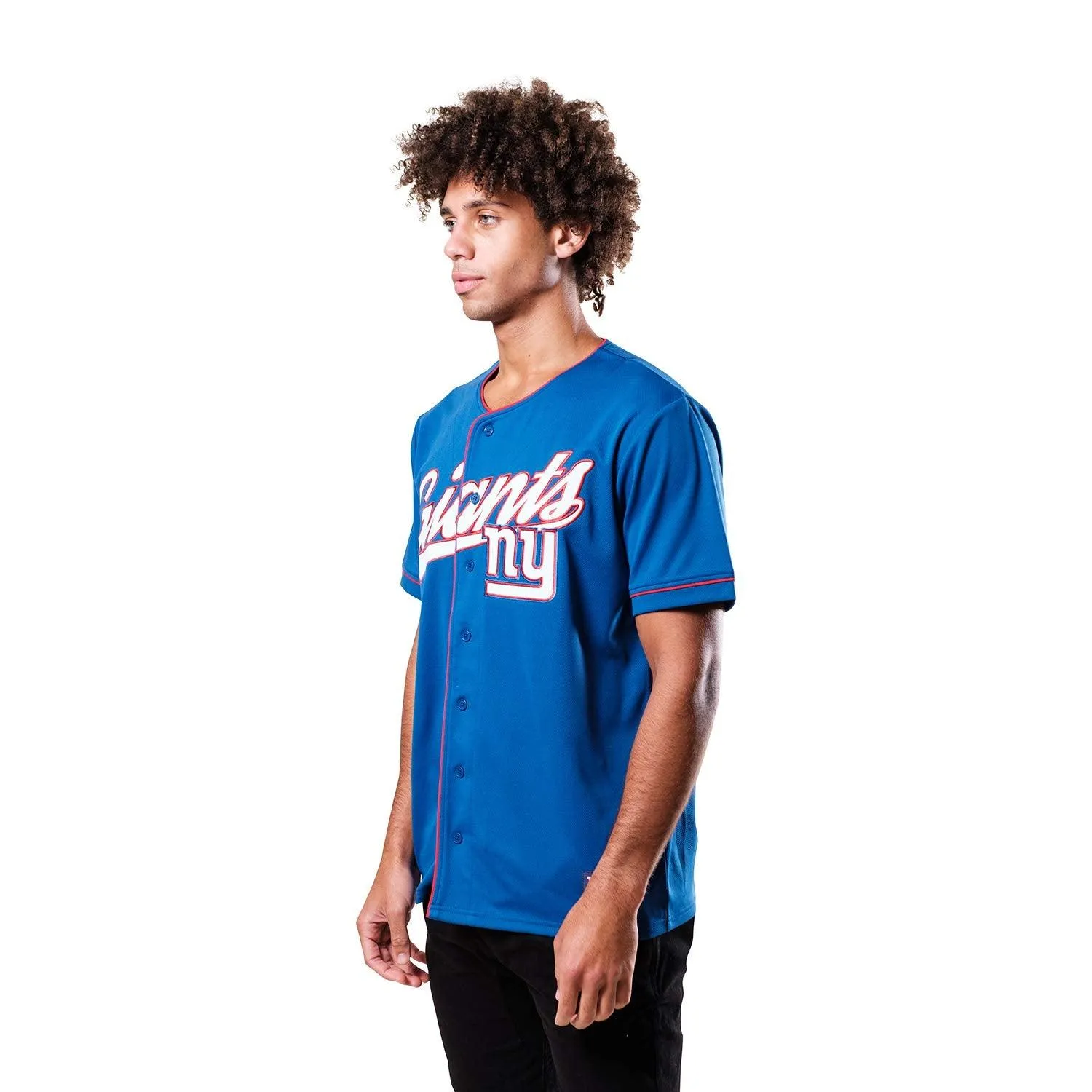 Ultra Game NFL Official Adults Game Day Button Down Baseball Mesh Jersey Shirt - Unisex, New York Giants, Team Color|New York Giants