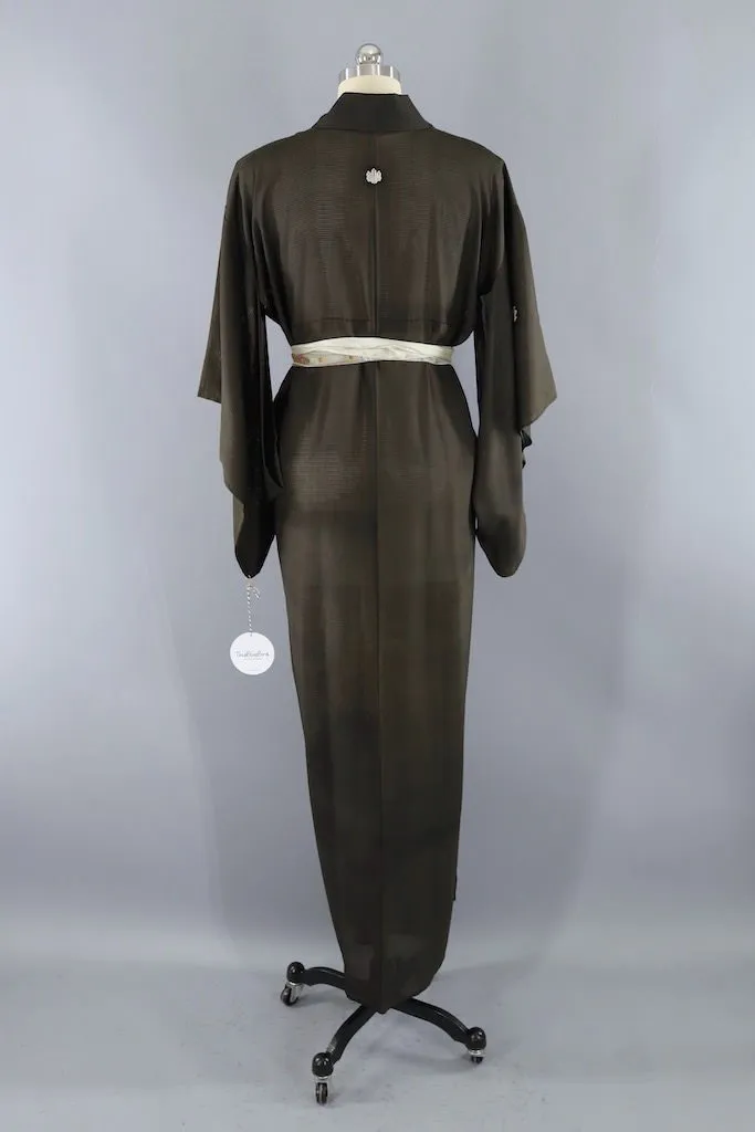 Vintage Black Fans Silk Kimono Robe