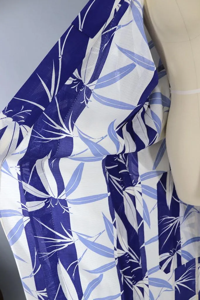Vintage Blue Bamboo Silk Kimono Robe