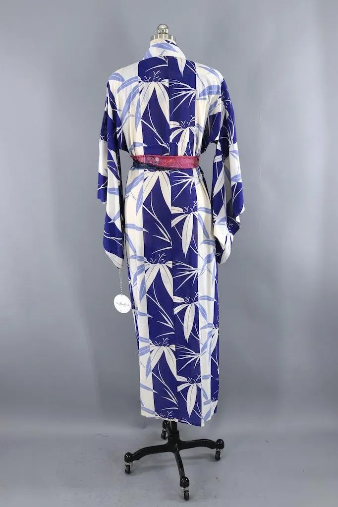 Vintage Blue Bamboo Silk Kimono Robe