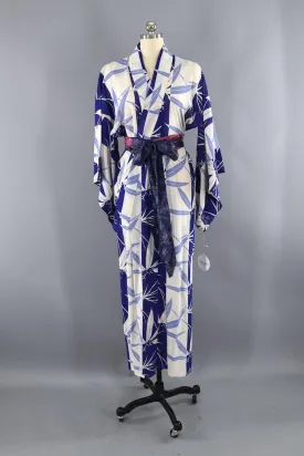 Vintage Blue Bamboo Silk Kimono Robe