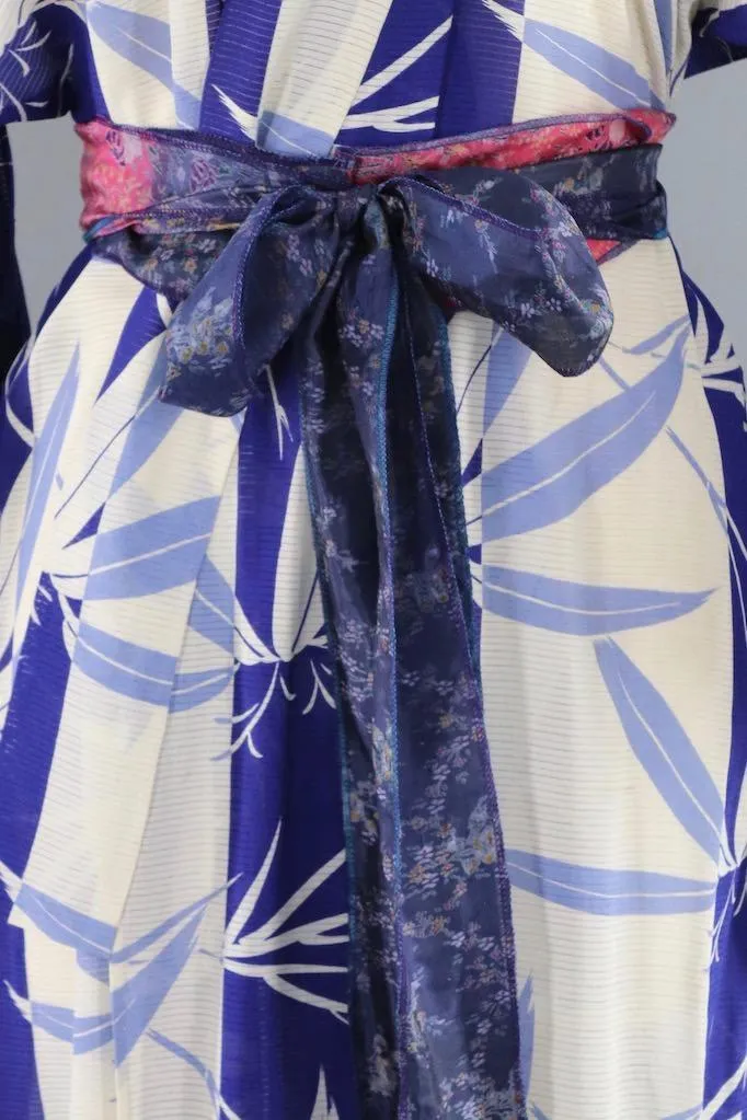 Vintage Blue Bamboo Silk Kimono Robe