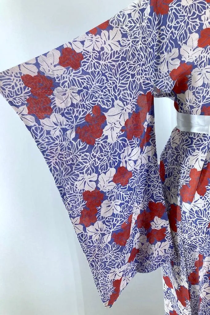 Vintage Blue Leaves Summer Silk Kimono
