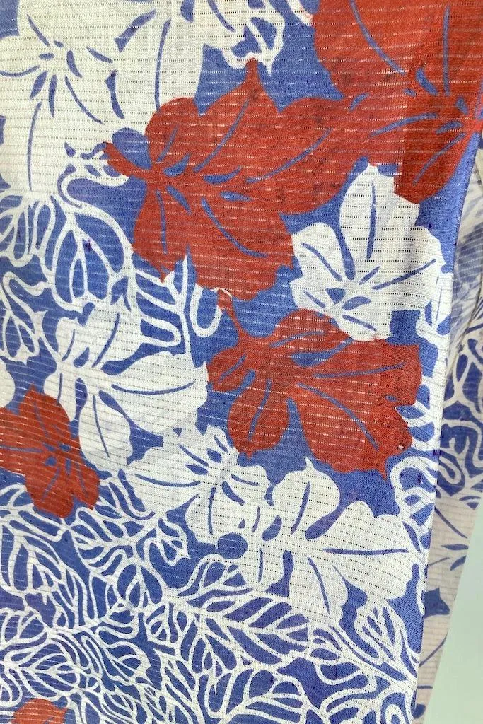 Vintage Blue Leaves Summer Silk Kimono