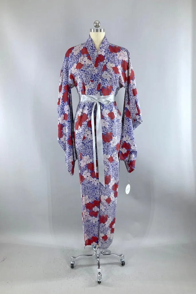 Vintage Blue Leaves Summer Silk Kimono