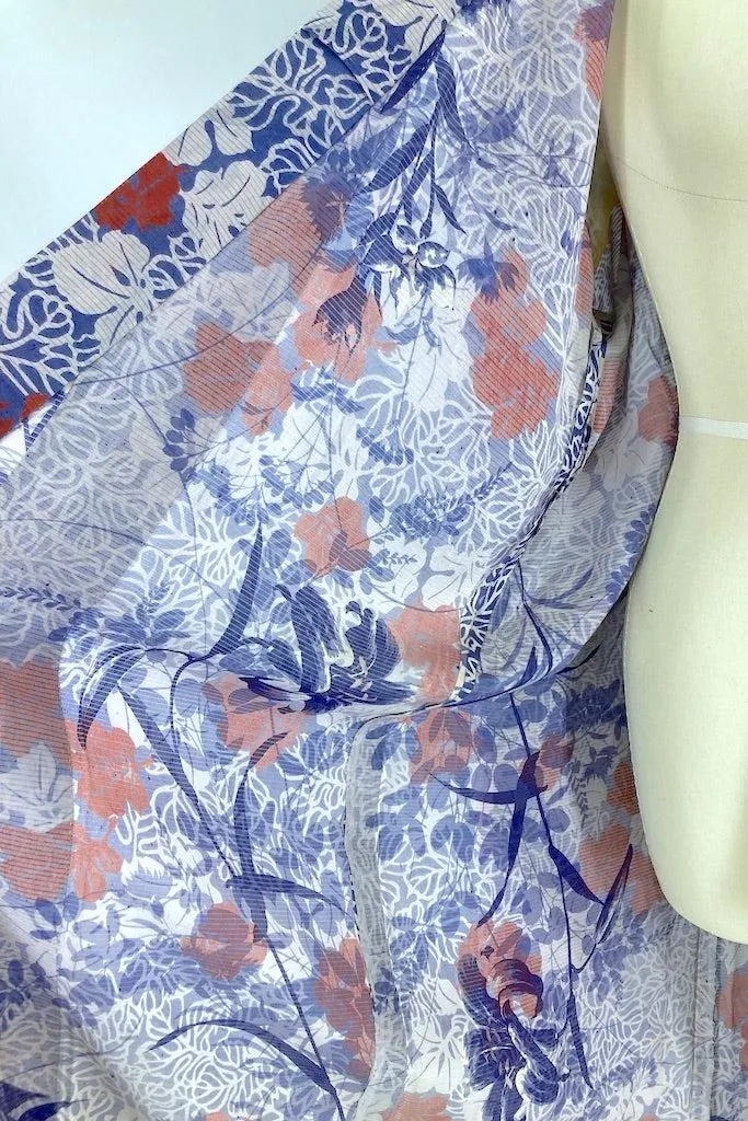 Vintage Blue Leaves Summer Silk Kimono