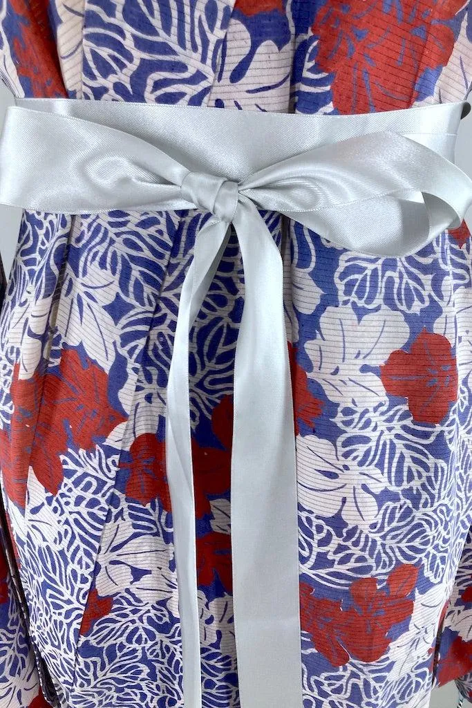 Vintage Blue Leaves Summer Silk Kimono
