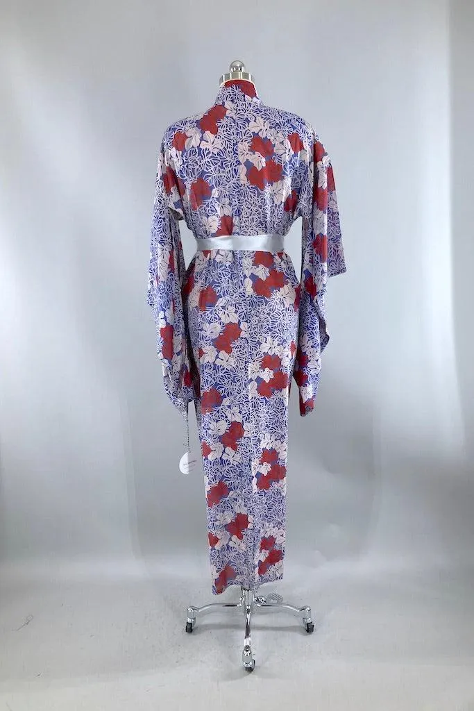 Vintage Blue Leaves Summer Silk Kimono