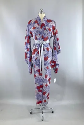 Vintage Blue Leaves Summer Silk Kimono