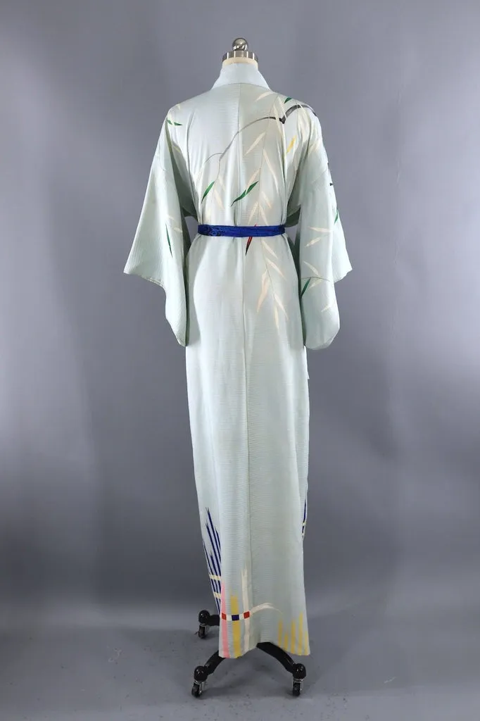 Vintage Pale Blue Silk Kimono Robe