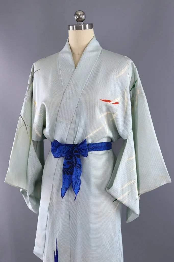 Vintage Pale Blue Silk Kimono Robe