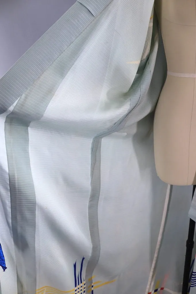 Vintage Pale Blue Silk Kimono Robe