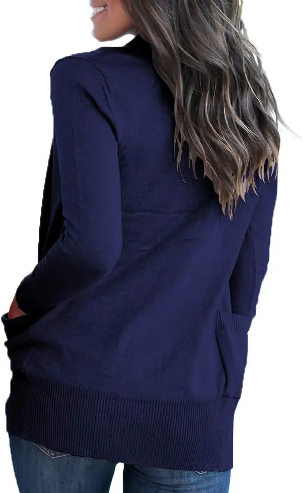 VOIANLIMO Women's Open Front Casual Long Sleeve Knit Classic Sweaters Cardigan with Pockets