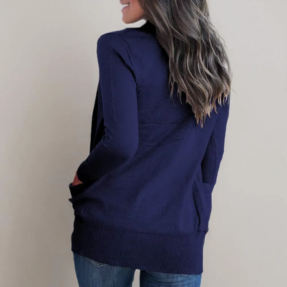 VOIANLIMO Women's Open Front Casual Long Sleeve Knit Classic Sweaters Cardigan with Pockets