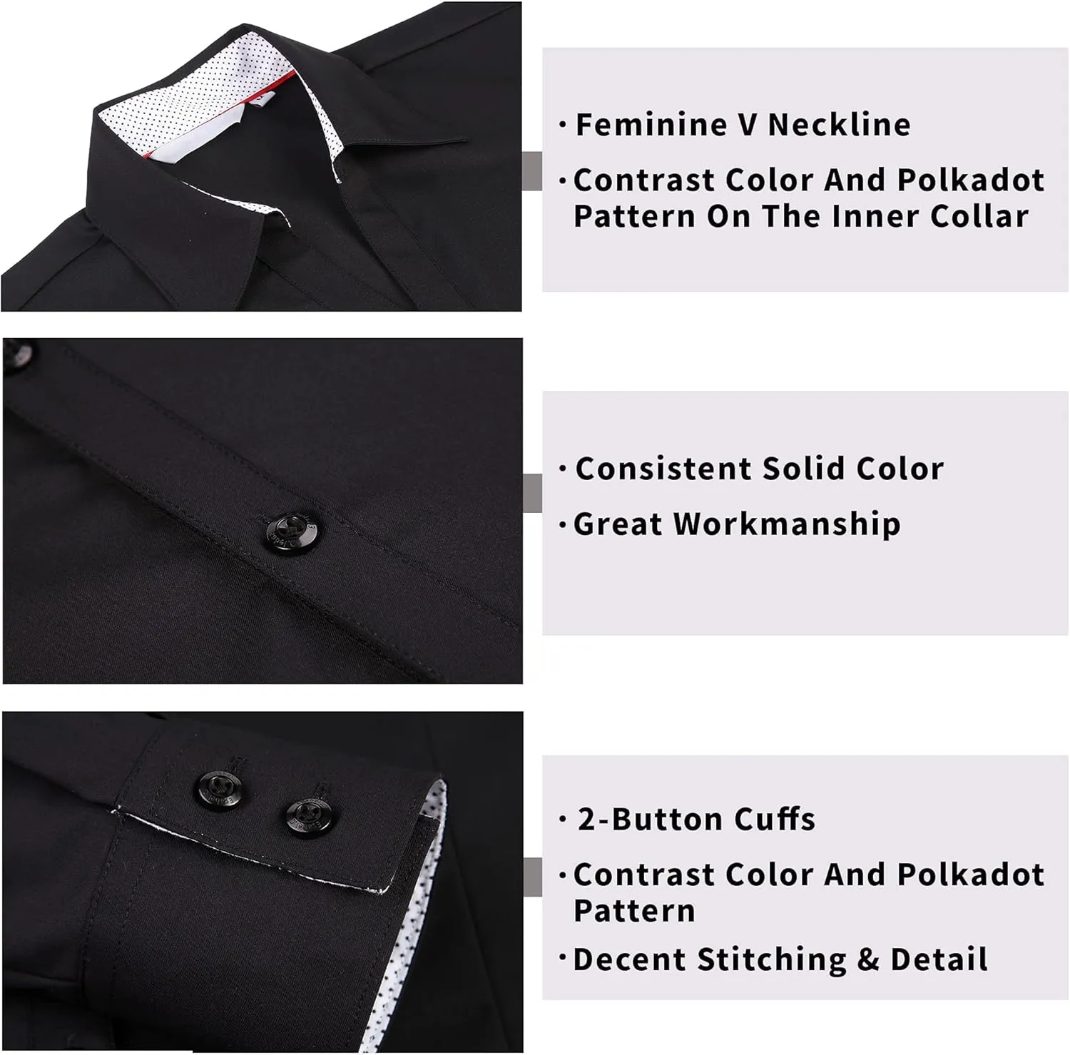 WARHORSEE Womens Button Down Shirt Long Sleeve Work Dress Shirts, V Neck Easy Care Stretchy Business Casual Blouses for Women