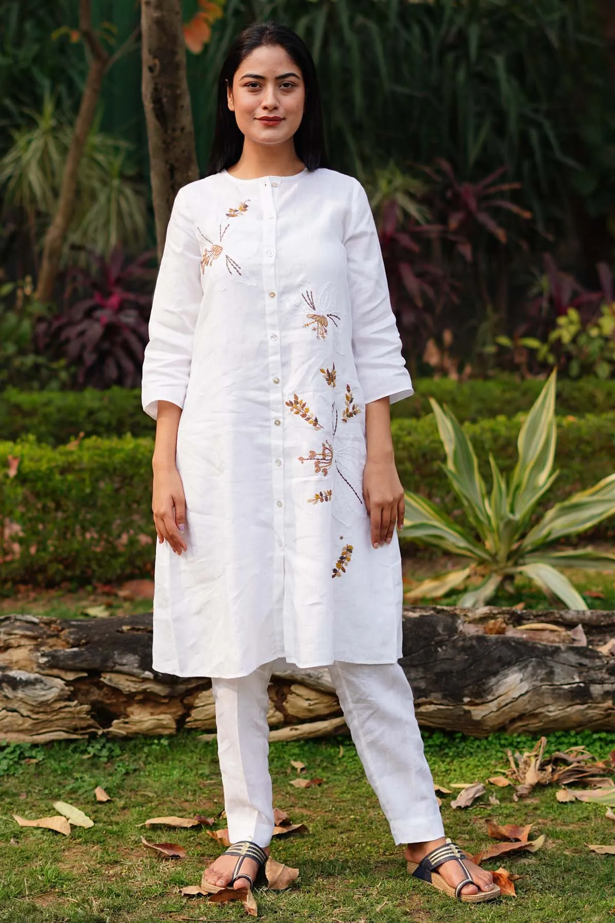 White Pure Linen Pencil Pants