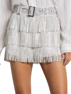 Women High Waist Rhinestone Fringe Short Adjustable Waistband Short Mini Skirt Westem Skirt Built in Shorts
