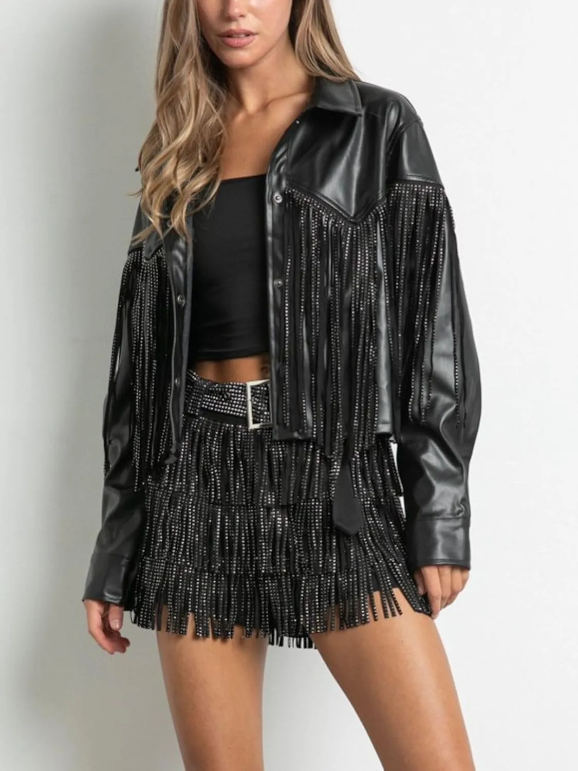 Women High Waist Rhinestone Fringe Short Adjustable Waistband Short Mini Skirt Westem Skirt Built in Shorts