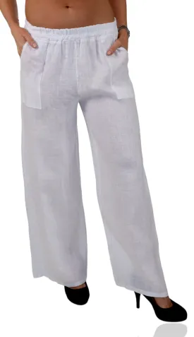 Women Linen Wide Legged Breathable Pants with Square Pockets