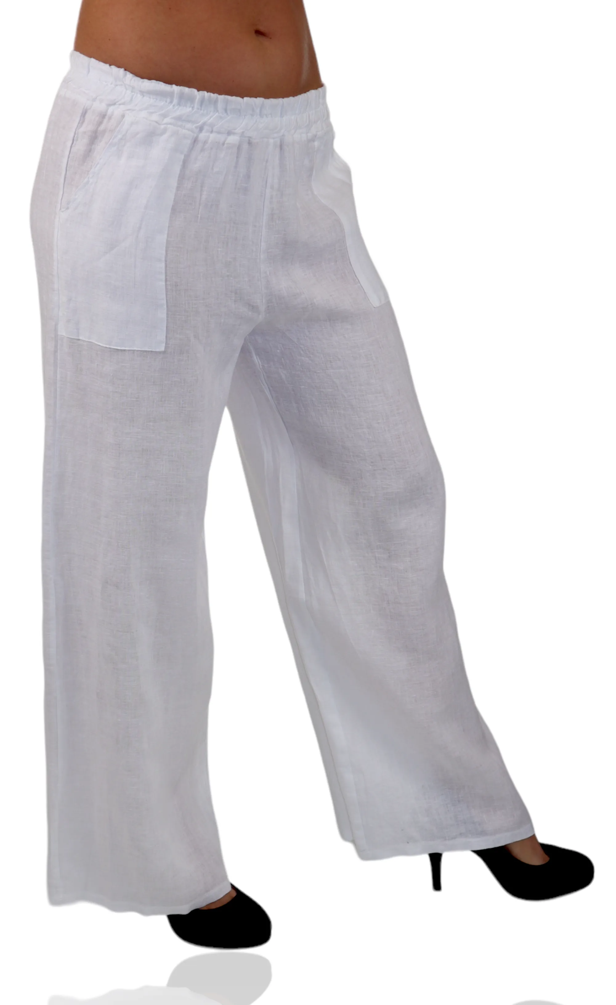 Women Linen Wide Legged Breathable Pants with Square Pockets