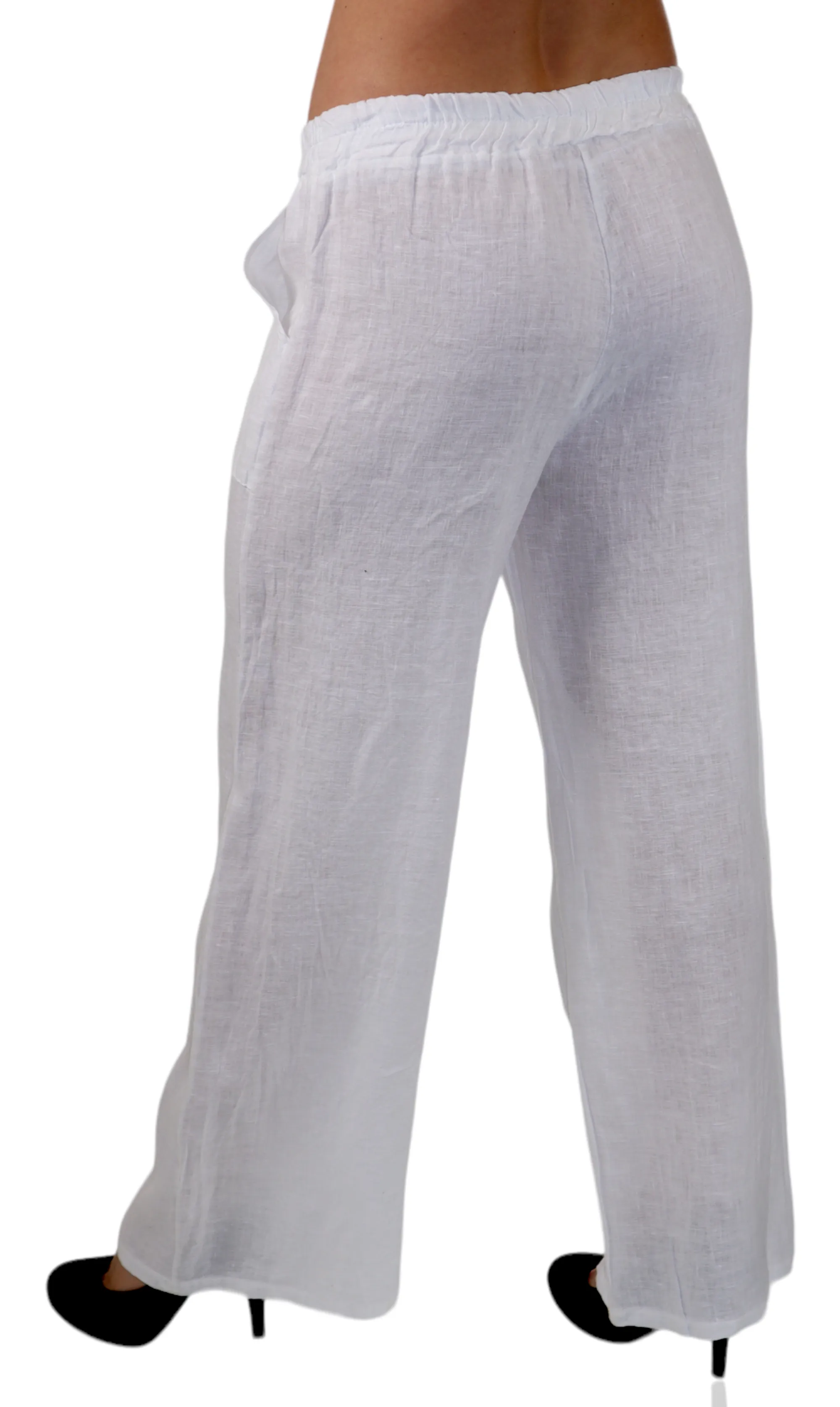 Women Linen Wide Legged Breathable Pants with Square Pockets
