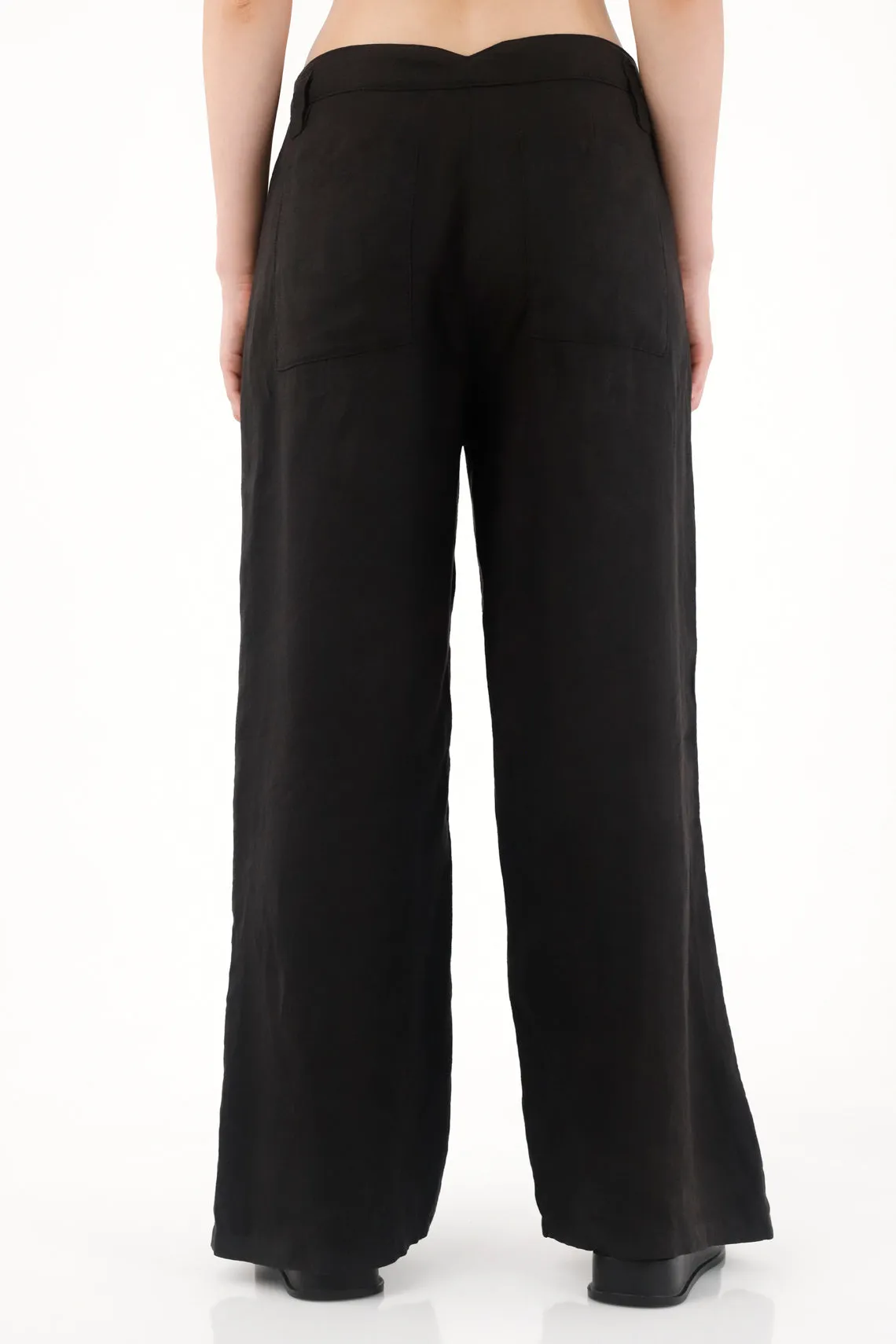 Women's Black Wide Leg Pants in 100% Linen
