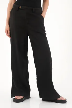 Women's Black Wide Leg Pants in 100% Linen
