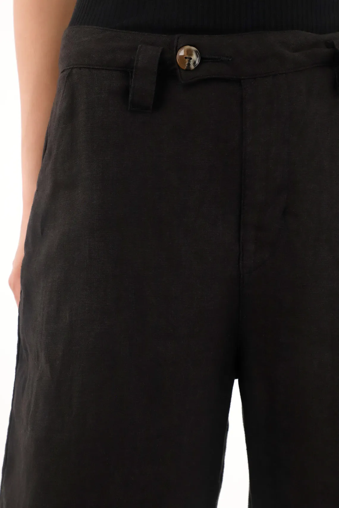 Women's Black Wide Leg Pants in 100% Linen