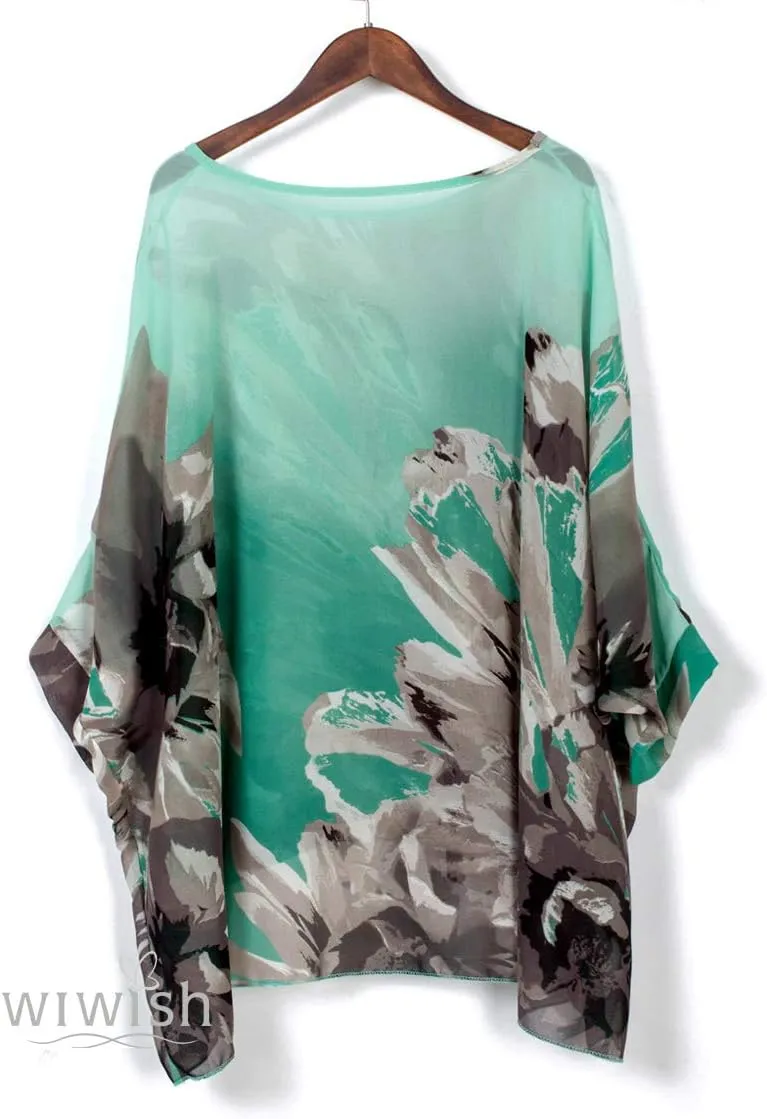 Women's Bohemian Style Summer Beach Lagenlook Top Kimono Loose Waterfall Chiffon Kaftan Poncho Shirt