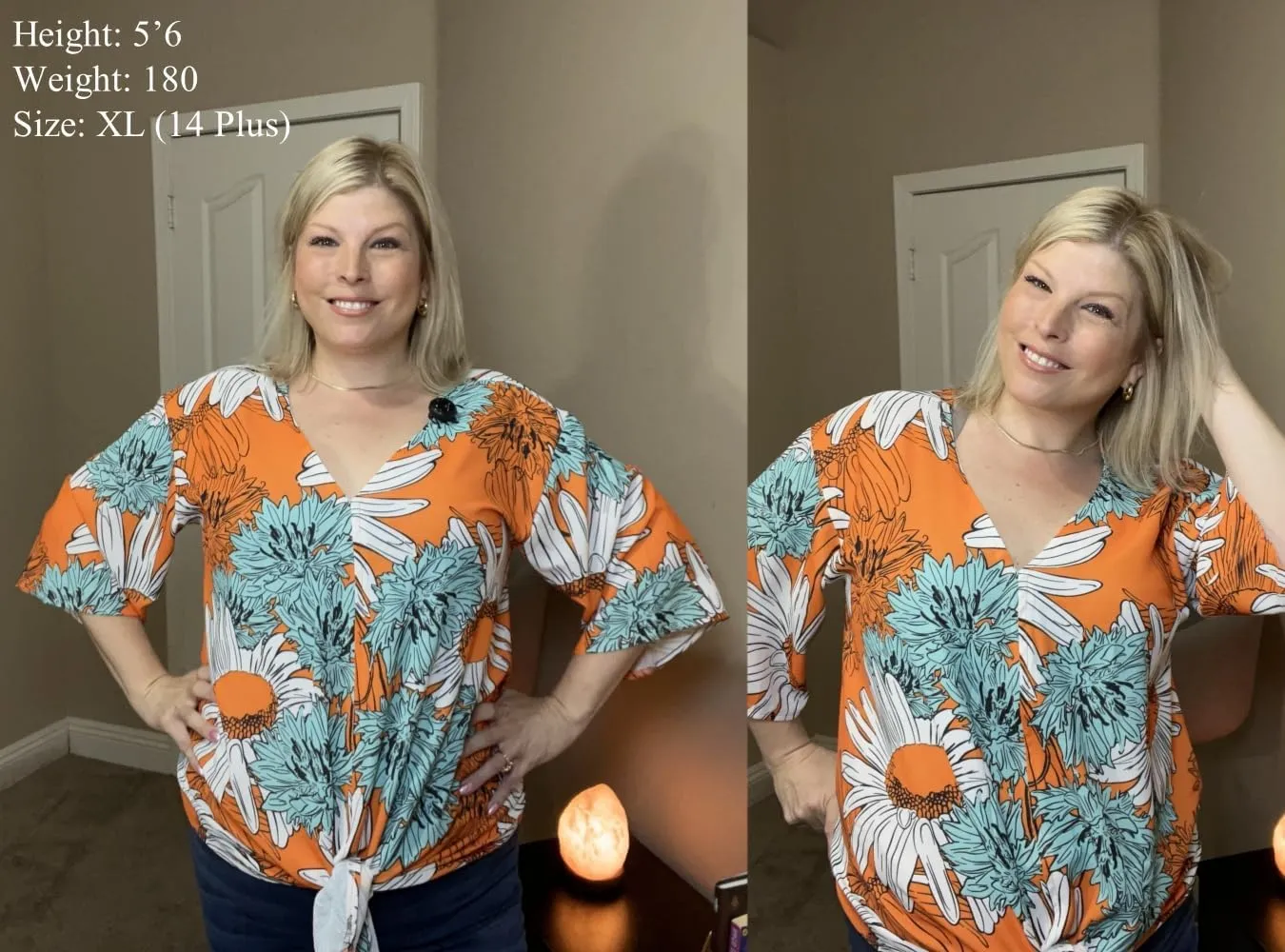 Women's Casual Floral Blouse Batwing Sleeve Loose Fitting Shirts Boho Knot Front Tops