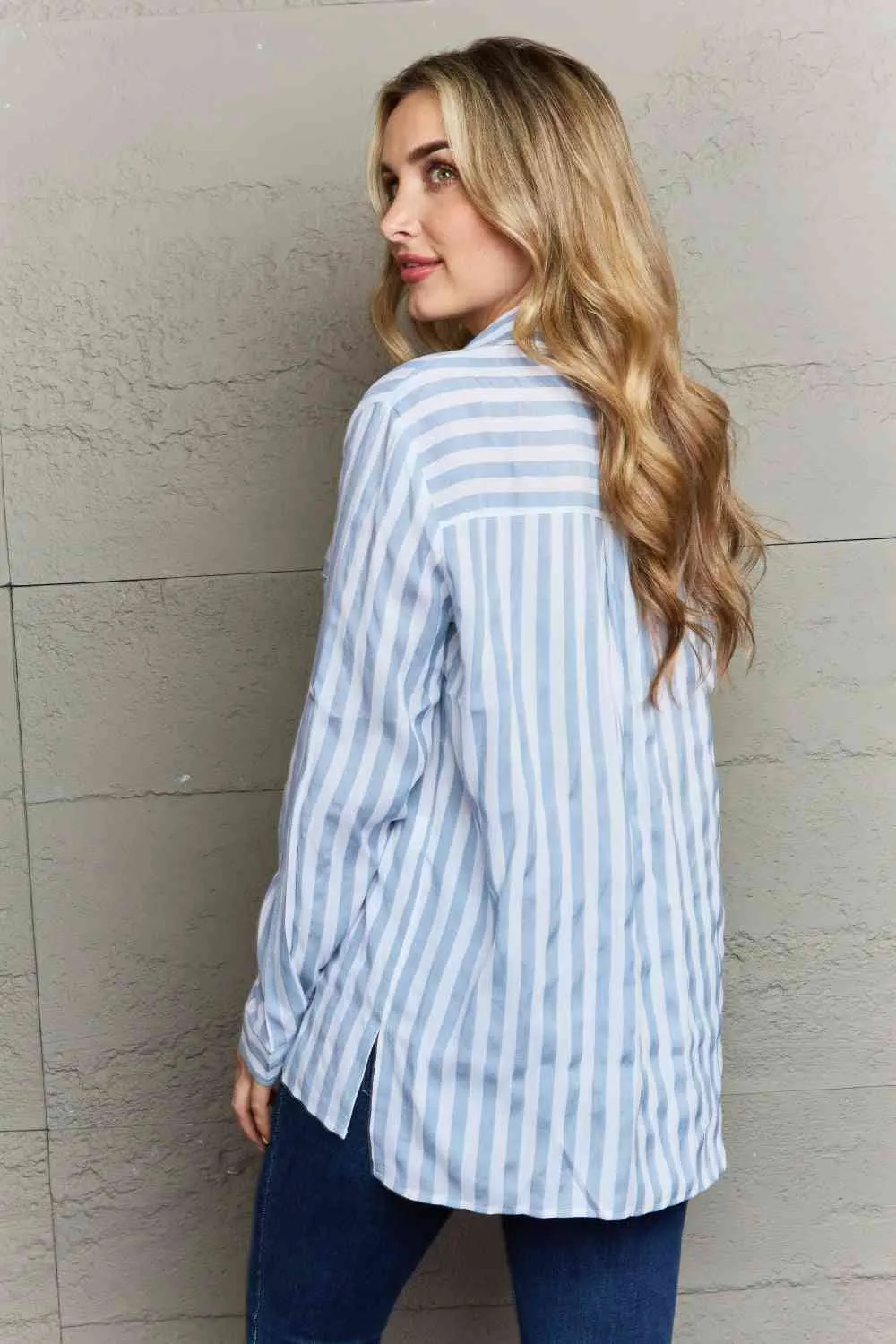 Women's Ninexis Take Your Time Collared Button Down Striped Shirt