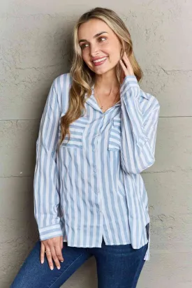Women's Ninexis Take Your Time Collared Button Down Striped Shirt