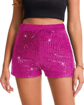 Womens Sequins Shorts A Line High Waist Elastic Sparkly Night-Out Shorts Clubwear Party Short