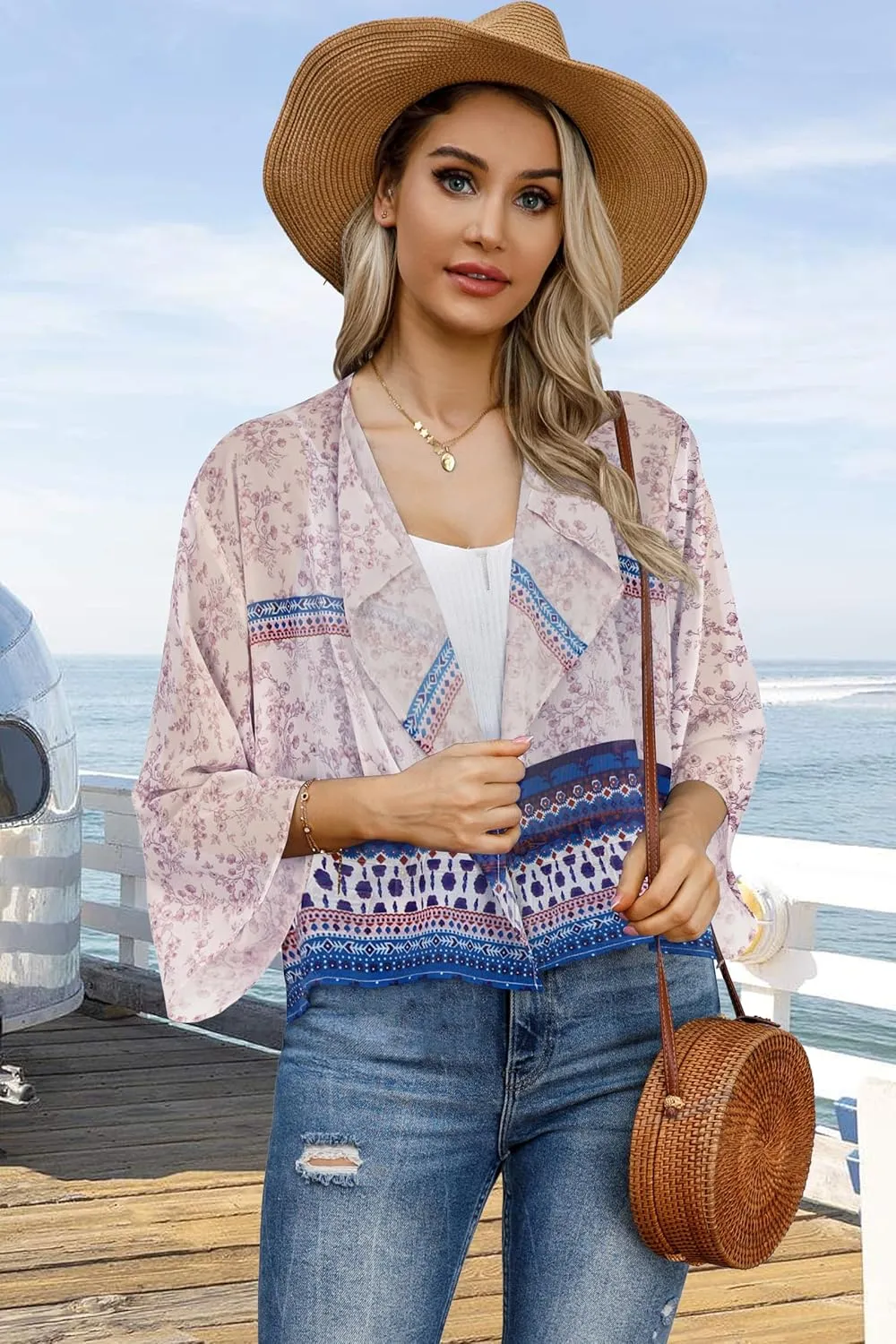 Womens Summer Tops Short Shrugs Kimono Cardigans Casual Chiffon Bolero Jackets