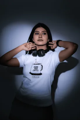 Women's White Coffee Graphic Printed Classic Fit Tshirt