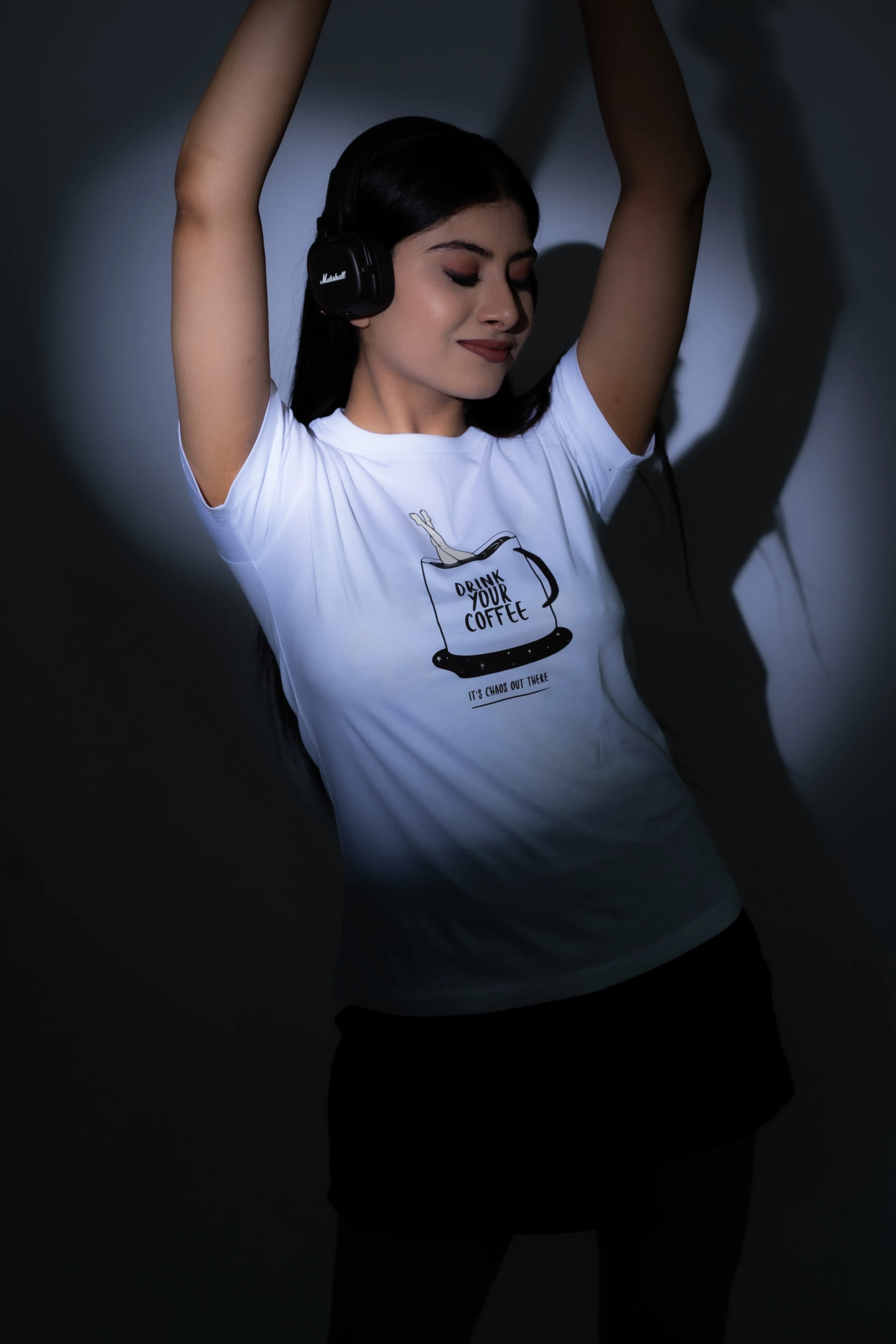 Women's White Coffee Graphic Printed Classic Fit Tshirt