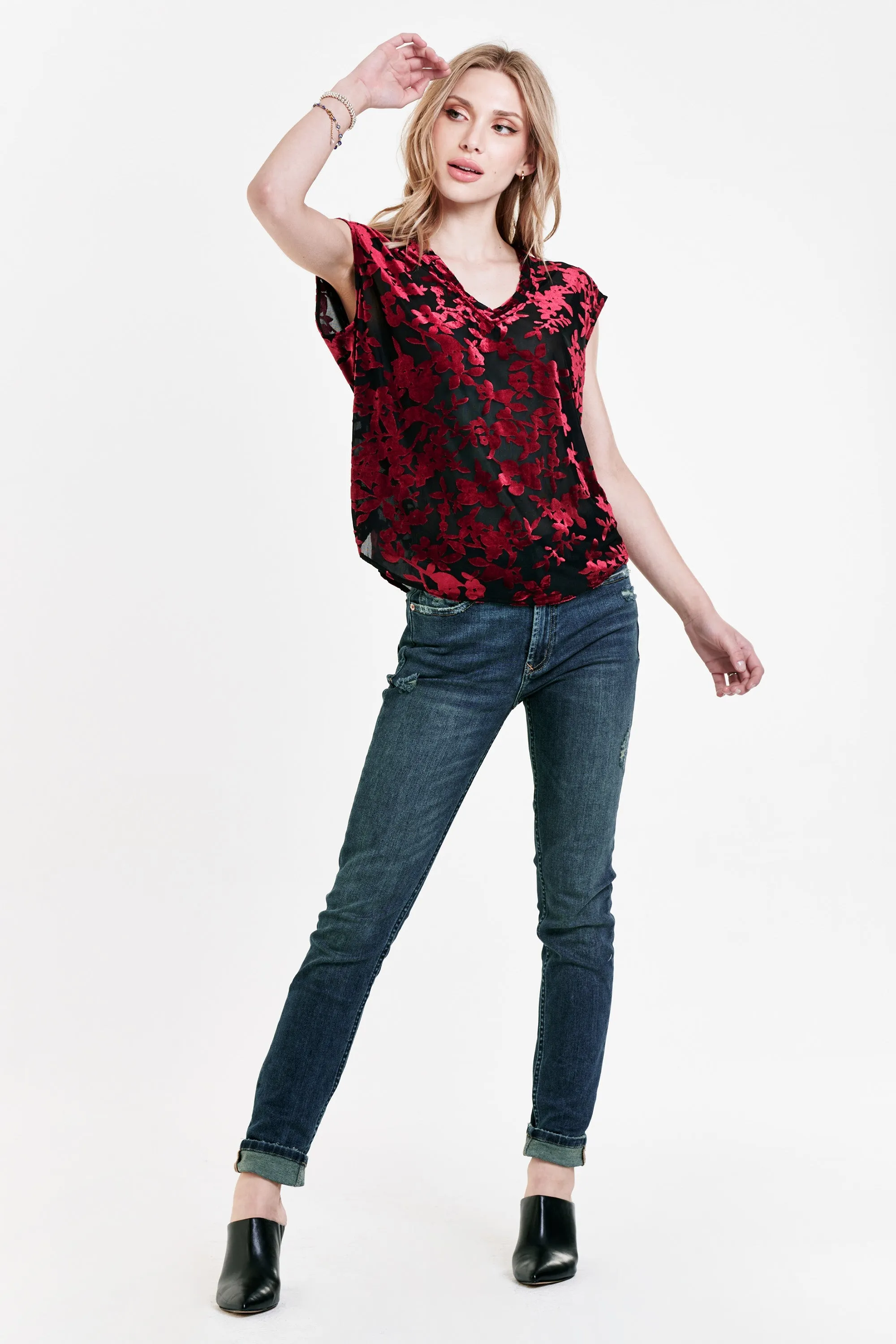 YANIS MESH TOP RIO RED BURNOUT